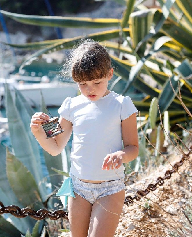 Haut t-shirt avec manche courtes anti-UV Kelly pour fille et bébé en Ash de CANOPEA