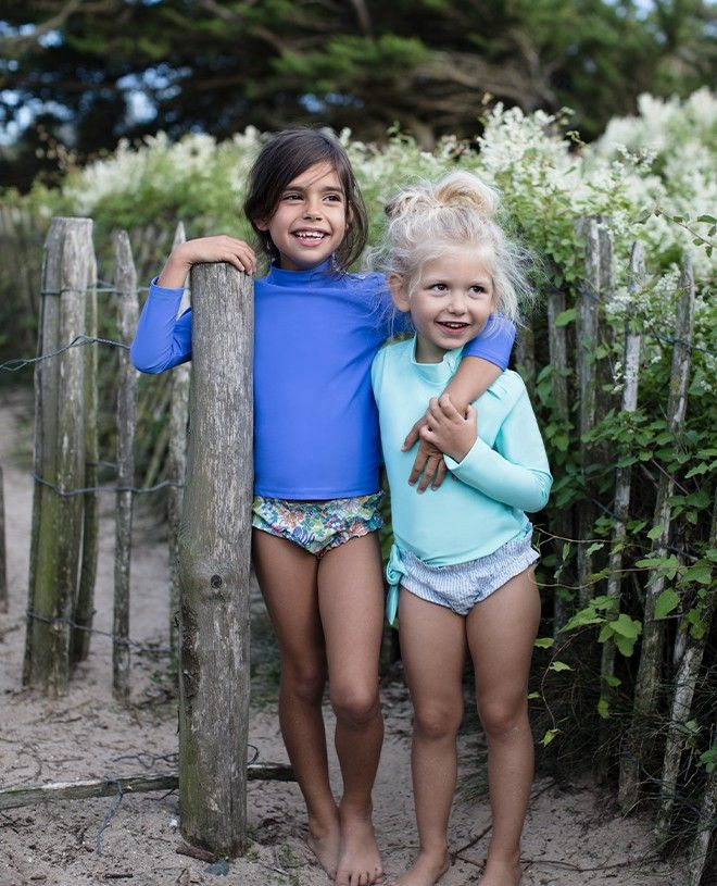 Haut t-shirt avec manche longues anti-UV TURBOT pour garçon, fille et bébé bleu Indigo uni de CANOPEA