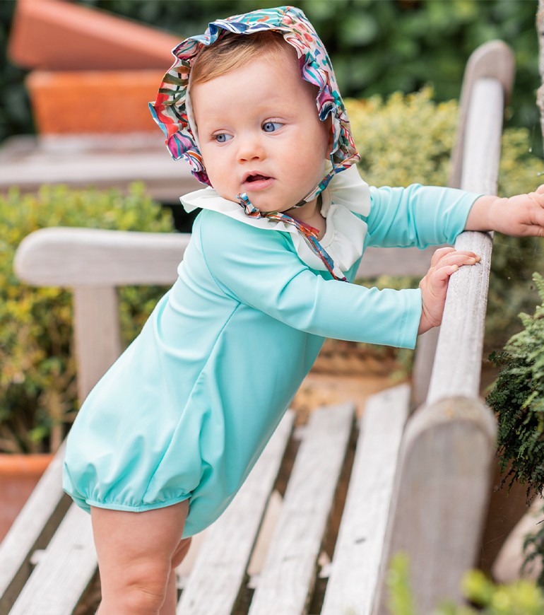Chapeau anti-UV pour bébé et fille Fleur en Liberty Jungle de CANOPEA