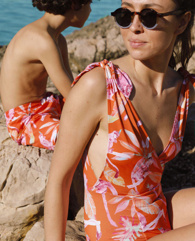 Maillot de bain une-pièce anti-UV pour femme copacabana en Tribu orange de CANOPEA et Kariokas