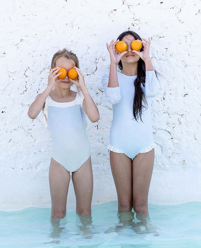 Girl and baby sun protective swimwear by Canopea in Ash color