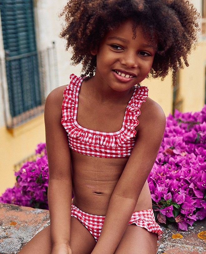 Bikini anti-UV pour fille Rose Romy en vichy rouge de CANOPEA