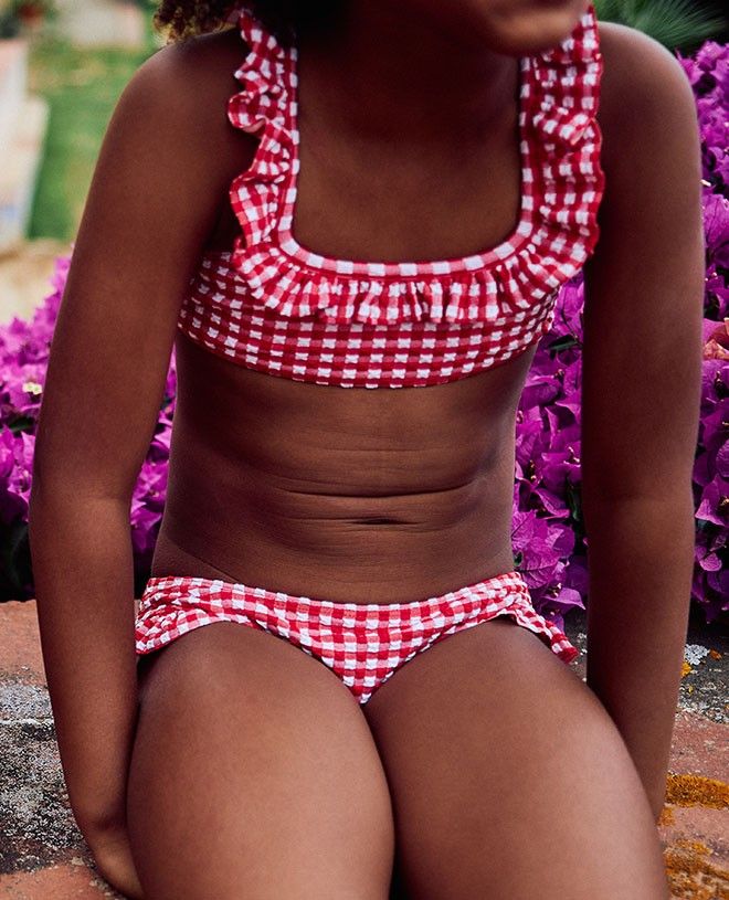 Bikini anti-UV pour fille Rose Romy en vichy rouge de CANOPEA