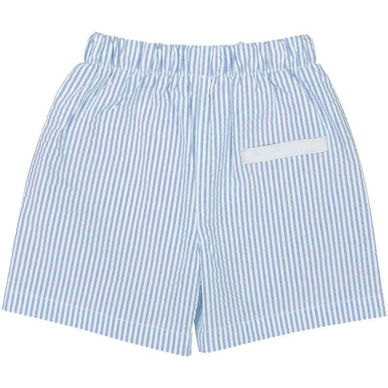 Slate blue seersucker swim shorts for men and dads by Canopea