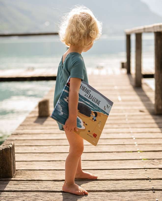 Maillot de bain anti-UV à manches courtes pour bébé Albee en Teal de CANOPEA