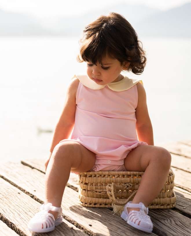 Sun protective swimsuit for baby girls Simone in Dragee pink