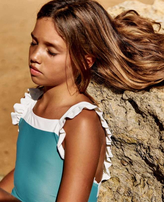 Maillot de bain une-pièce anti-UV pour fille et bébé Lauren en teal de CANOPEA