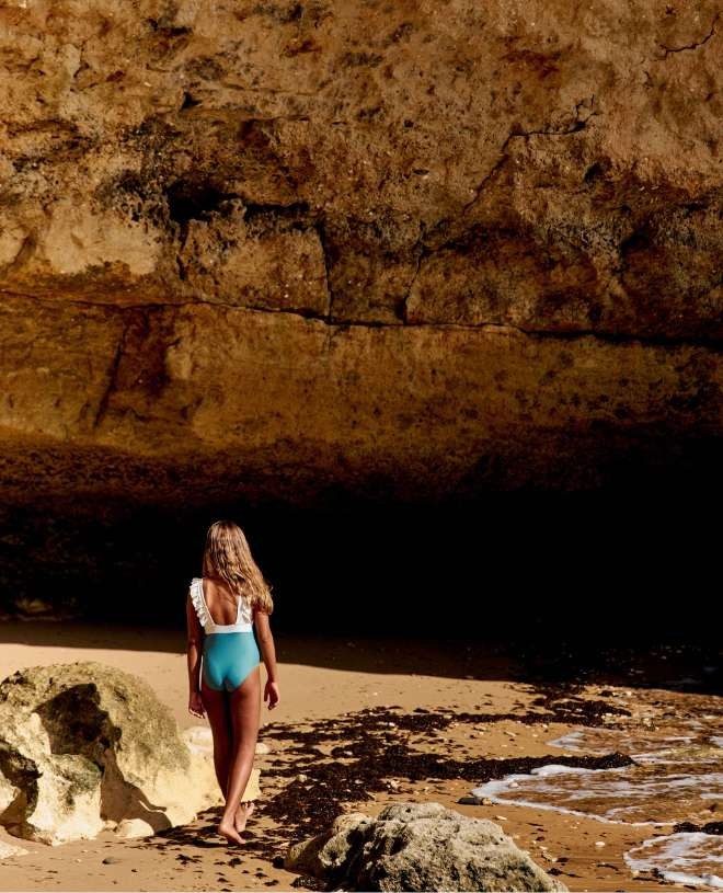 Maillot de bain une-pièce anti-UV pour fille et bébé Lauren en teal de CANOPEA