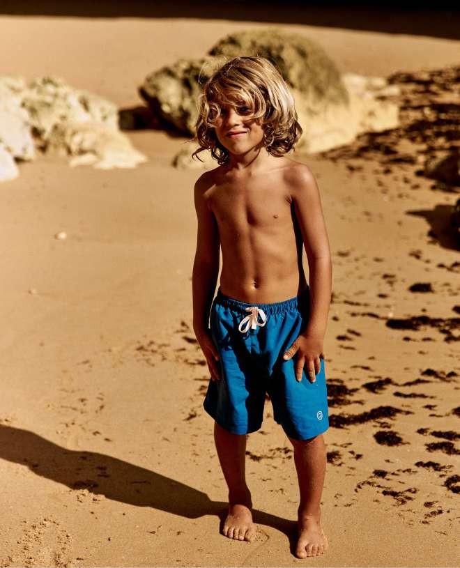 Diego swim shorts for boys in Peacock color by Canopea