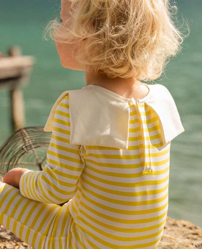 Maillot de bain anti-UV à manches longues pour bébé Marin en Canary stripe de CANOPEA