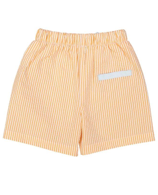 Tangerine orange seersucker swim shorts for men by Canopea