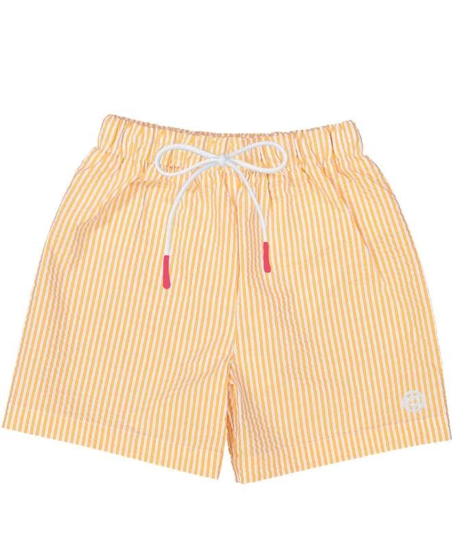 Tangerine orange seersucker swim shorts for men by Canopea