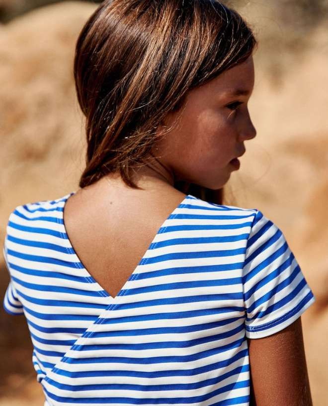 Birgit girl sun protective swimwear in cobalt stripes by Canopea