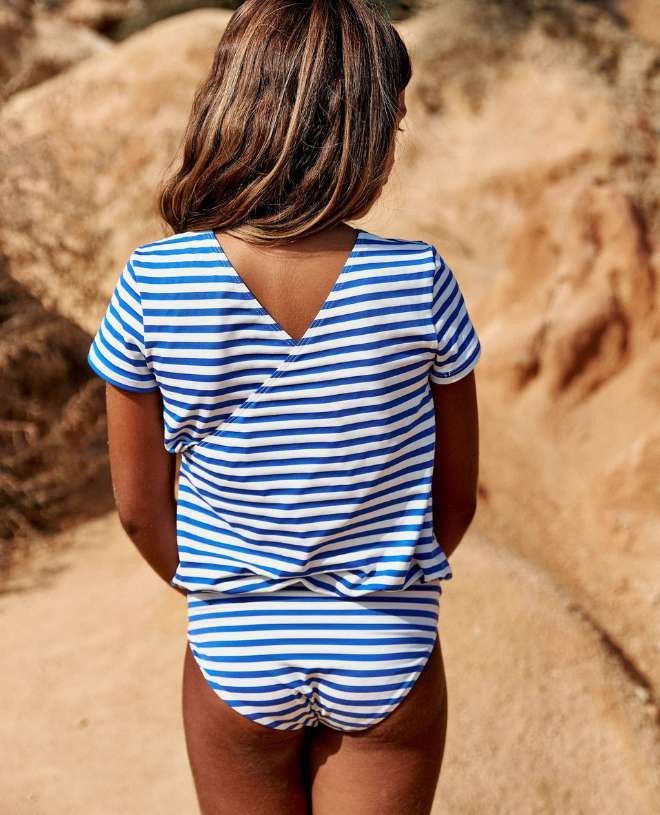 Birgit girl sun protective swimwear in cobalt stripes by Canopea