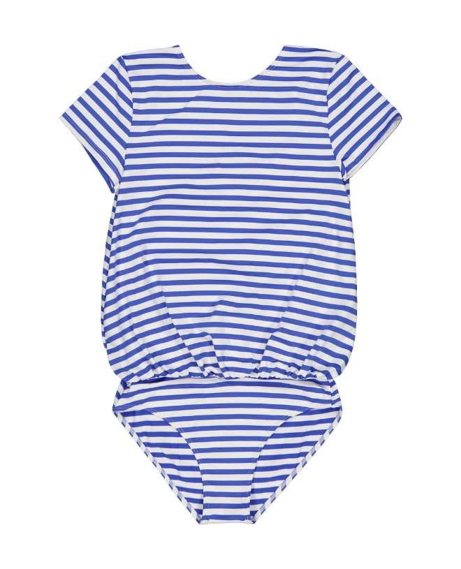 Birgit girl sun protective swimwear in cobalt stripes by Canopea