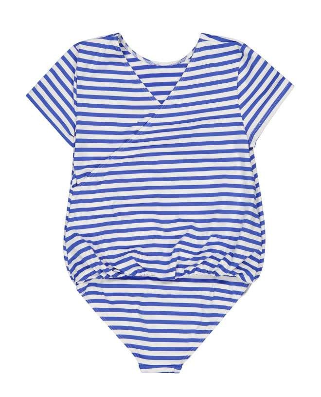 Birgit girl sun protective swimwear in cobalt stripes by Canopea