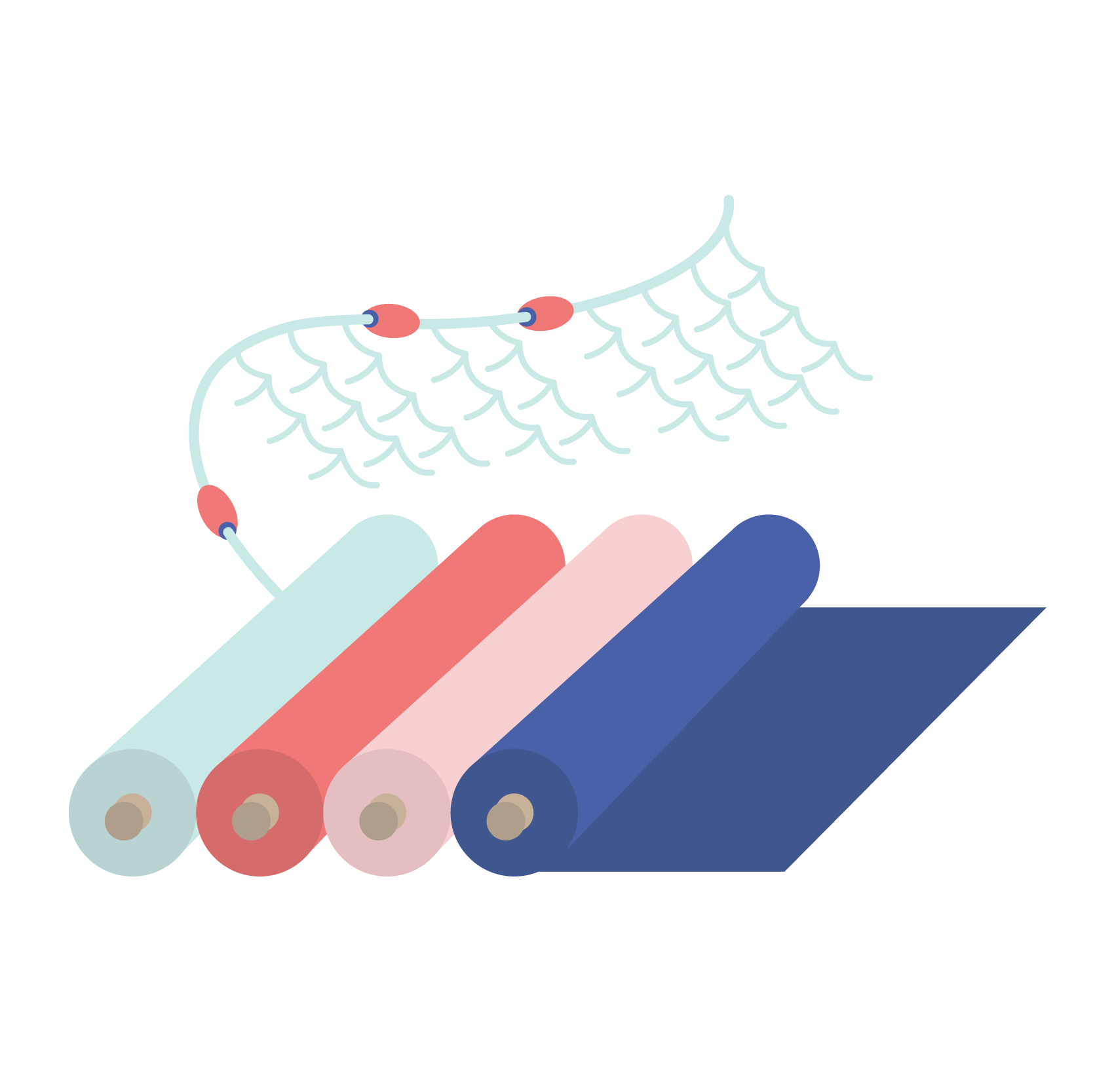 ILLUSTRATION SUSTAINABILITY de textile rose, bleu et rouge pastel