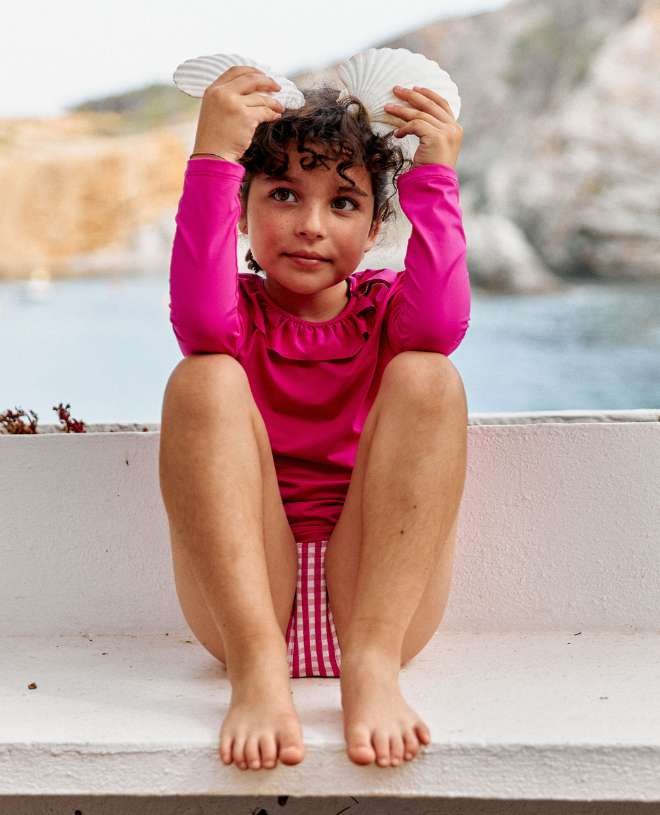 Haut t-shirt avec manche longues anti-UV Valentine pour fille et bébé en fuschia de CANOPEA
