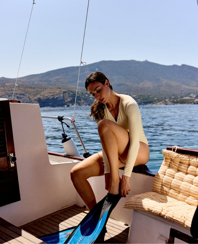 Maillot de bain une-pièce anti-UV pour femme Charlotte en couleur Butter de CANOPEA