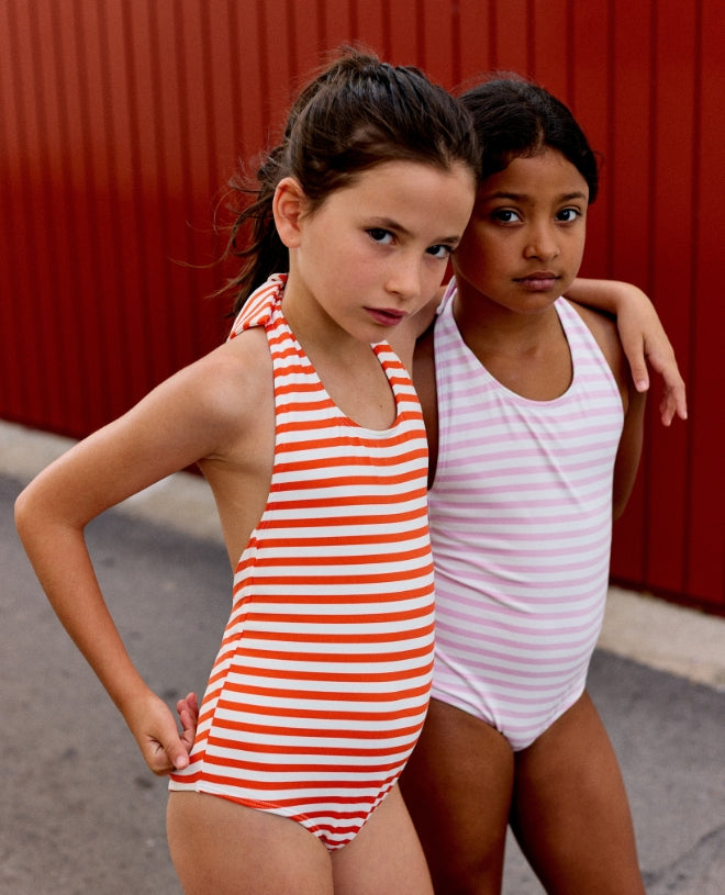 Maillot de bain une-pièce anti-UV pour fille et bébé Zita en Orange Stripe de CANOPEA