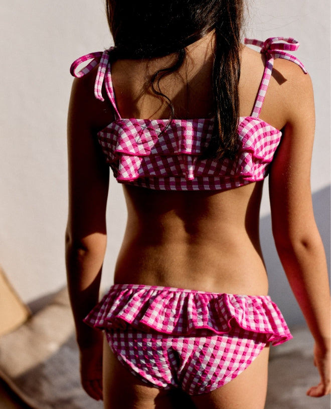 Maillot de bain deux pièces anti-UV pour fille Cosette & Lolita en vichy fuschia de CANOPEA