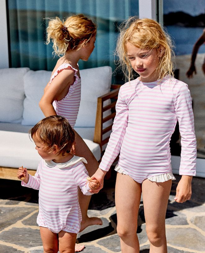 Maillot de bain une-pièce anti-UV avec manche longues pour fille Misha en Dragee Stripe de CANOPEA