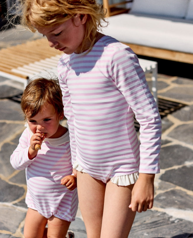 Maillot de bain une-pièce anti-UV avec manche longues pour fille Misha en Dragee Stripe de CANOPEA