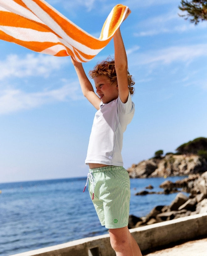 Short de bain anti-UV pour garçon Comporta en grass stripe de CANOPEA