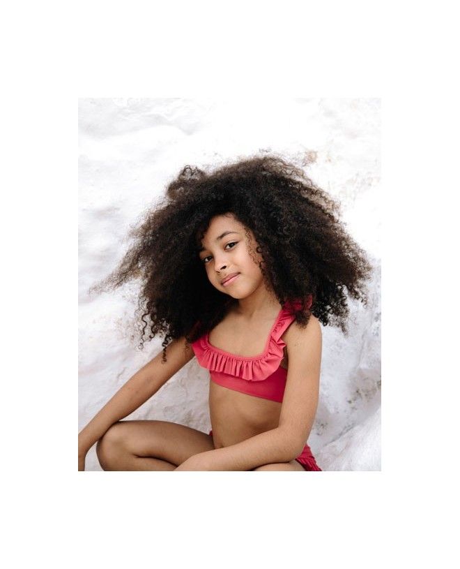 Grenada red sun protective bikini with ruffles for girls