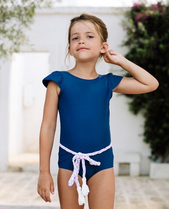 Sun protective swimsuit for girls Joan in Blueberry blue