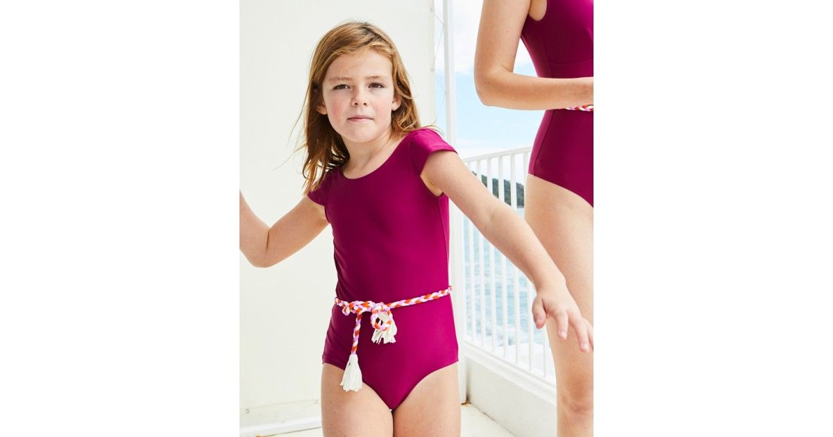 Sun protective swimsuit for children and girls Joan in Plum red