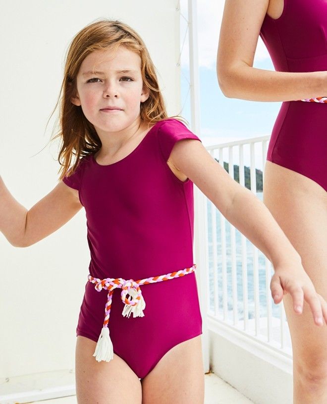 Sun protective swimwear for children and girl in Plum red by Canopea