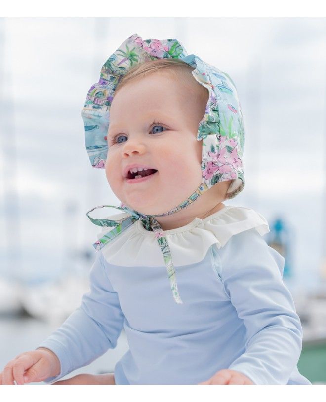 Chapeau anti-UV pour bébé fille en tissu Liberty Bloom