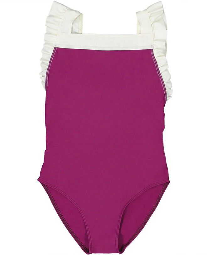 Plum red girl and baby sun protective swimwear by Canopea