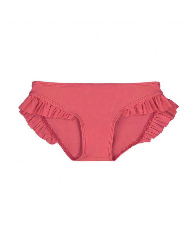 Sun protective bikini bottom with ruffles Romy in Fragola red for girls