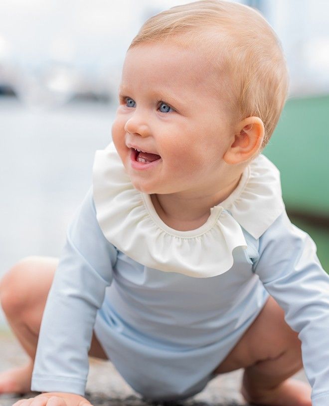 Sun protective swimsuit for baby in Ash blue by Canopea