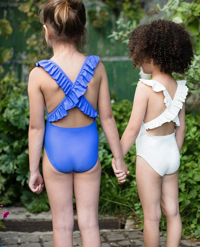 indigo sun protective one-piece crossed back swimsuit for girls