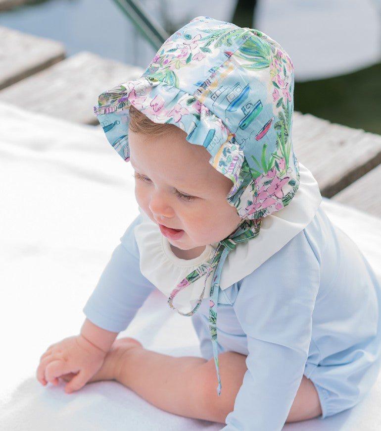 Sun protective hat for baby girl in Liberty vista by Canopea