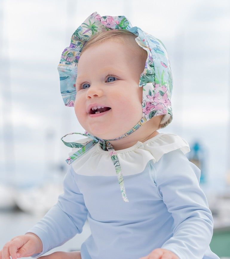 Sun protective hat for baby girl in Liberty vista by Canopea