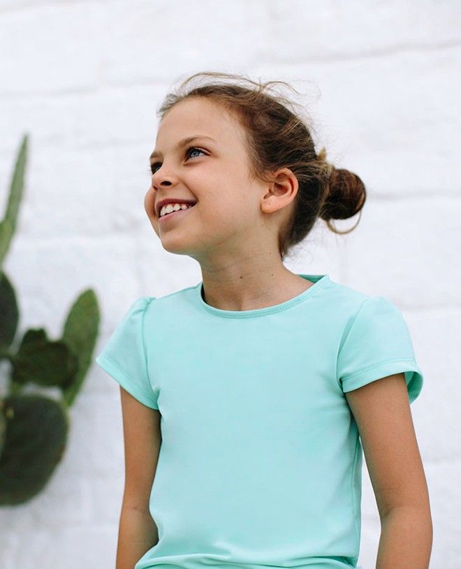 Aqua green sun protective rashguard for girl and baby