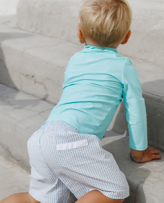 blue seersucker swim shorts for boys