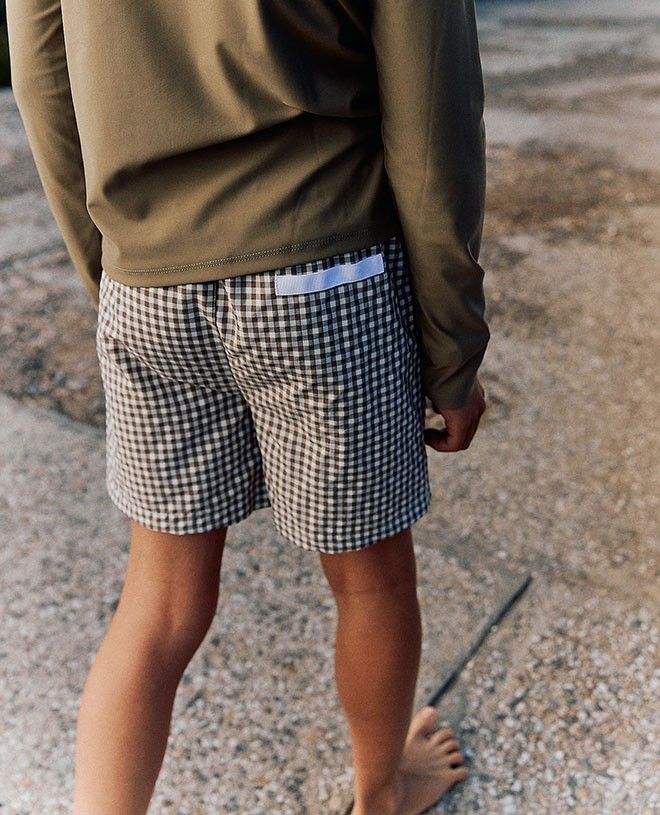 Swim shorts for boys in Terra Gingham by Canopea