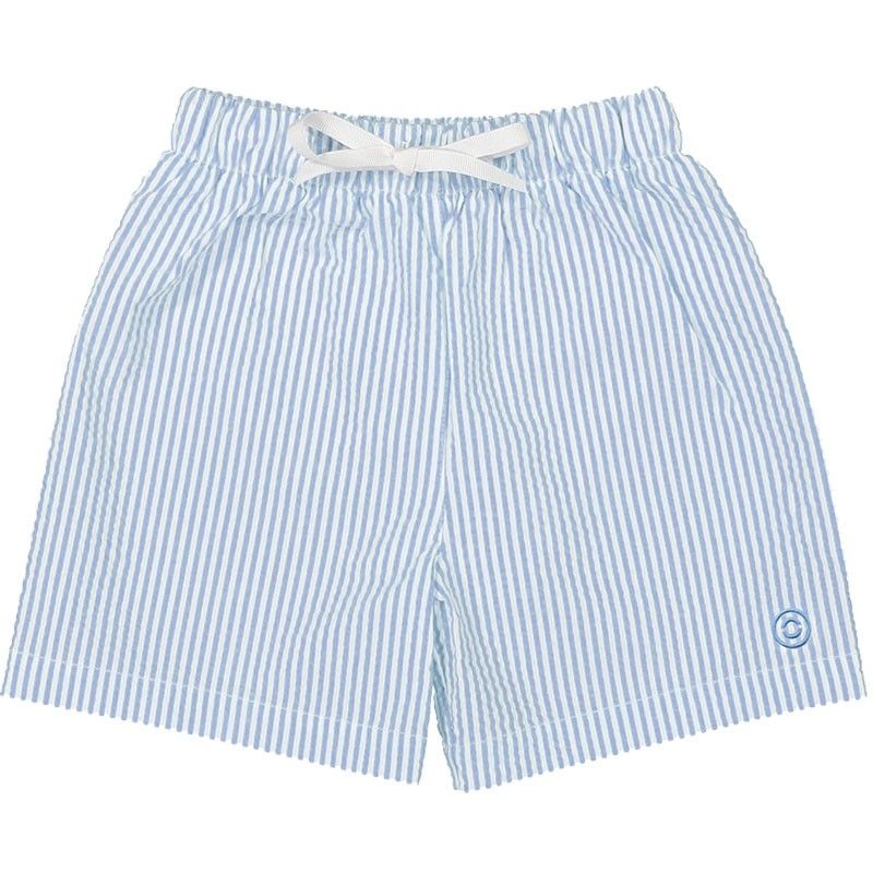 Slate blue seersucker swim shorts for men and dads  by Canopea