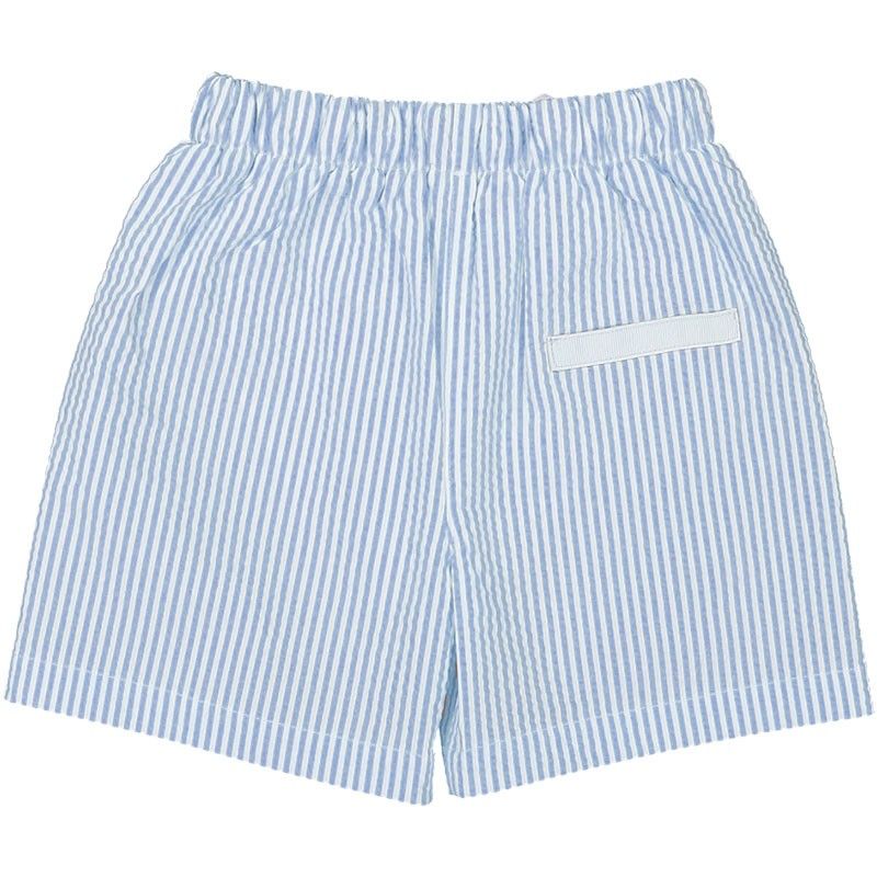 Slate blue seersucker swim shorts for men and dads  by Canopea