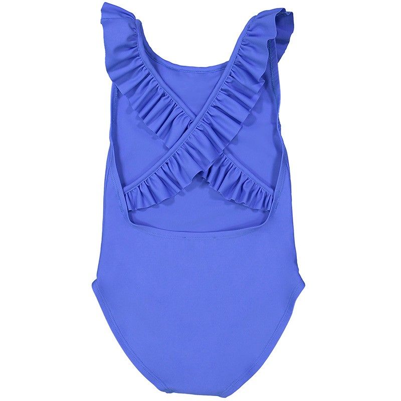 indigo sun protective one-piece crossed back swimsuit for girls