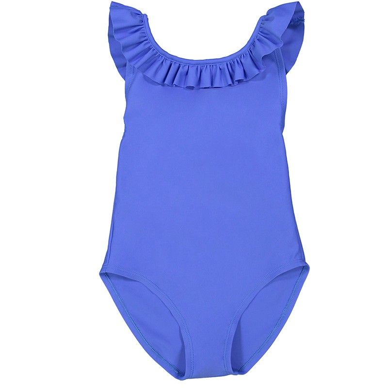 indigo sun protective one-piece crossed back swimsuit for girls