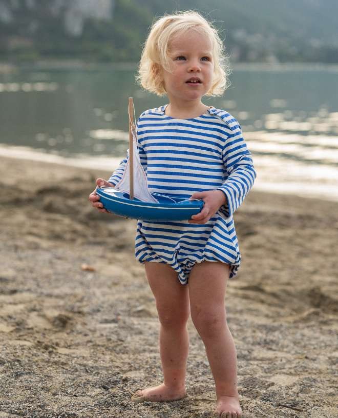 Sun protective swimsuit PEYO for baby in Cobalt Stripe by Canopea