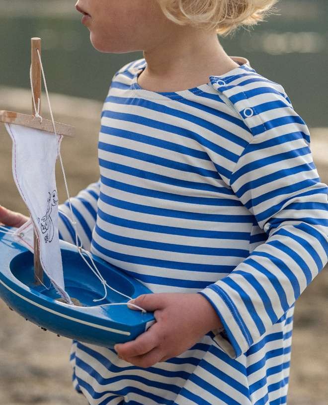 Sun protective swimsuit PEYO for baby in Cobalt Stripe by Canopea