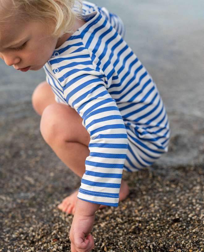 Sun protective swimsuit PEYO for baby in Cobalt Stripe by Canopea