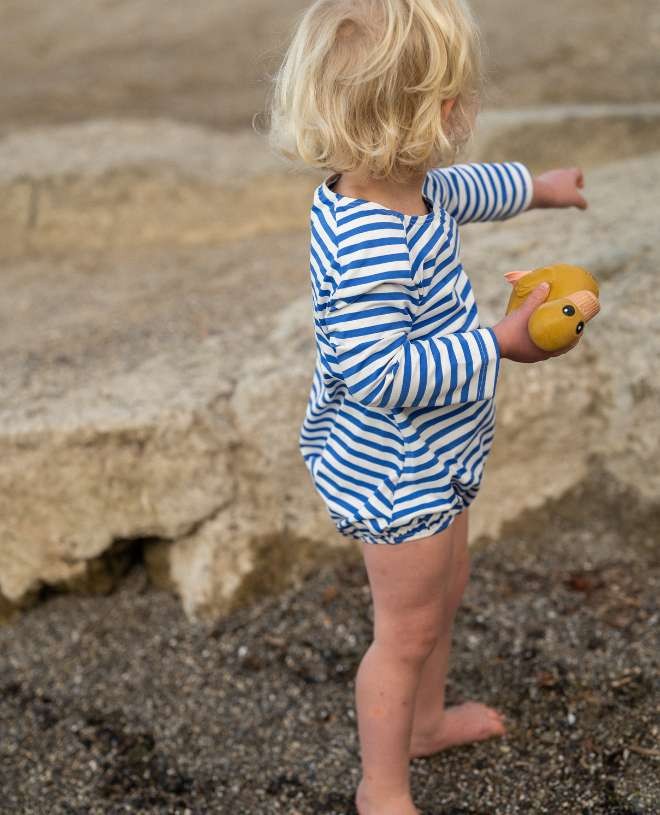 Sun protective swimsuit PEYO for baby in Cobalt Stripe by Canopea